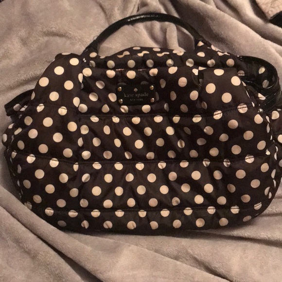 kate spade Handbags - Kate Spade black and cream polka dot hand bag